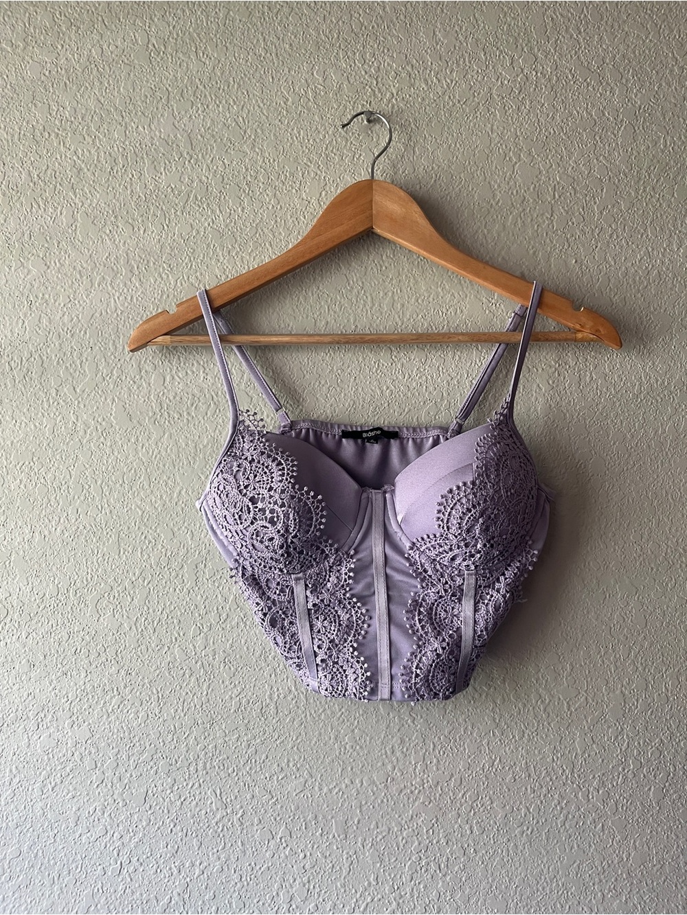 Blashe Longline Lace Trim Lavender Bustier Crop Top Small
